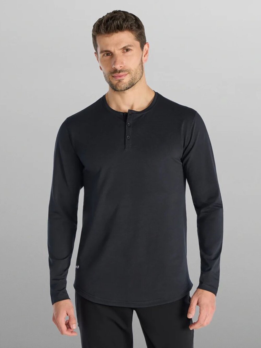 BYLT Basics Men's LUX Henley Drop-Cut Long Sleeve Black XXL NWT